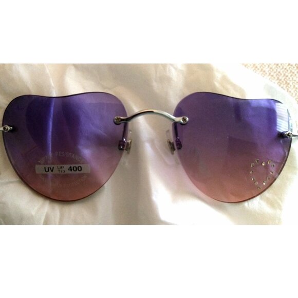 Heart Shape Rimless Sunglasses - Inset Rhinestone Heart - Lavender-Rose Gradient - Picture 1 of 10